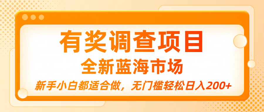 有奖调查项目,全新蓝海市场,新手小白都适合做,无门槛轻松日入200+-安哥网络创业副业