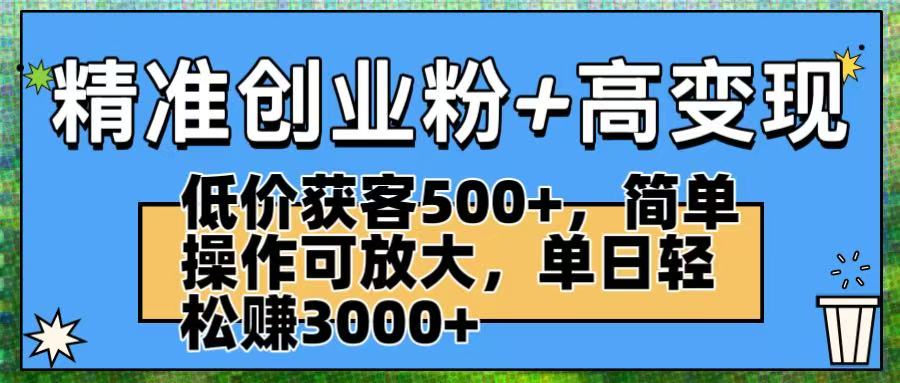 精准创业粉+高变现：低价获客500+，简单操作可放大，单日轻松赚3000+-安哥网络创业副业