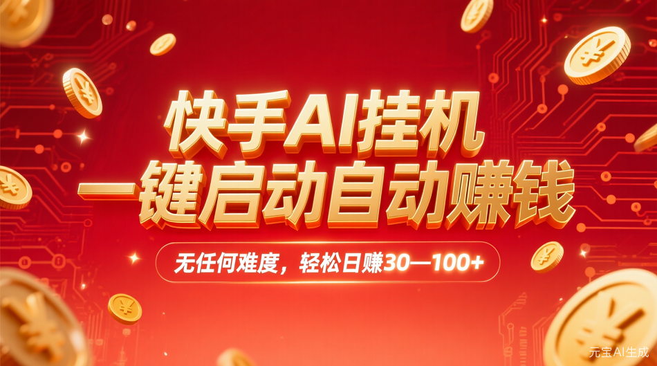 快手AI，一键启动自动赚钱 无任何难度，轻松一天30—100+-安哥网络创业副业